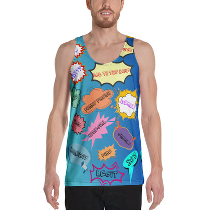 80s Pop Slang Men's Tank Top – Retro comic-style graphic sleeveless shirt by Hipyfi Clothes & Design. Front-5