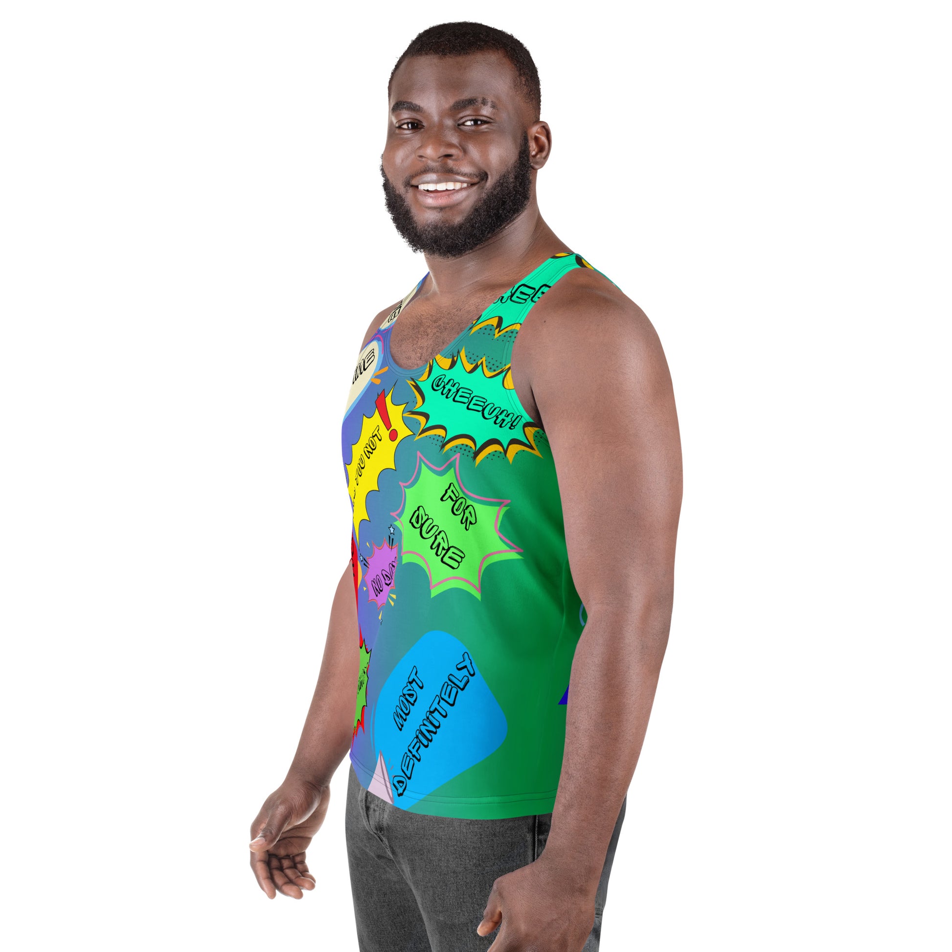 Men’s 80s Pop Art Tank Top with Neon Memphis Design – Hipyfi Clothes & Design. left-front