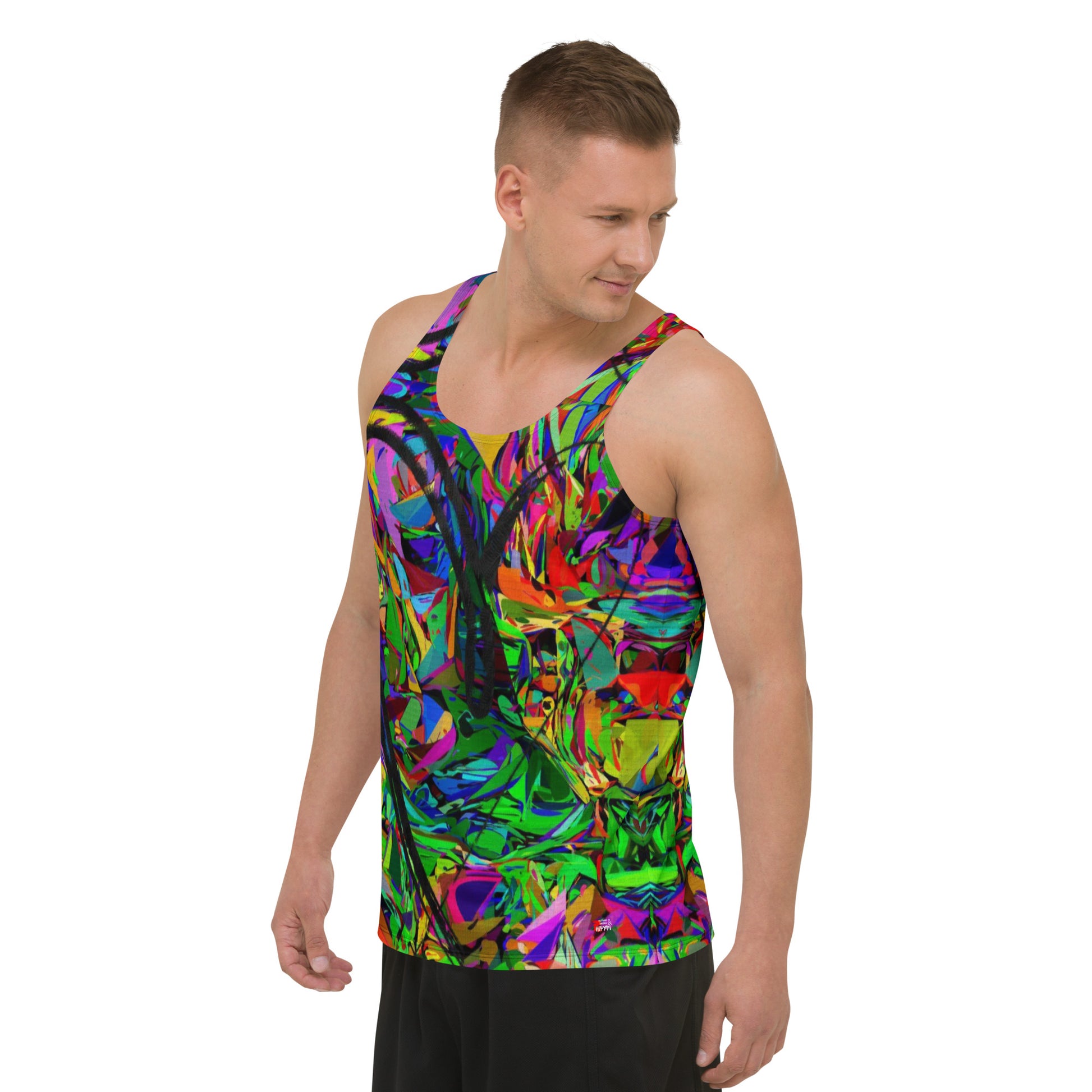 Neon Mythos Men's Street Art Tank Top - Abstract colorful graphic design by Hipyfi Clothes & Design left-front