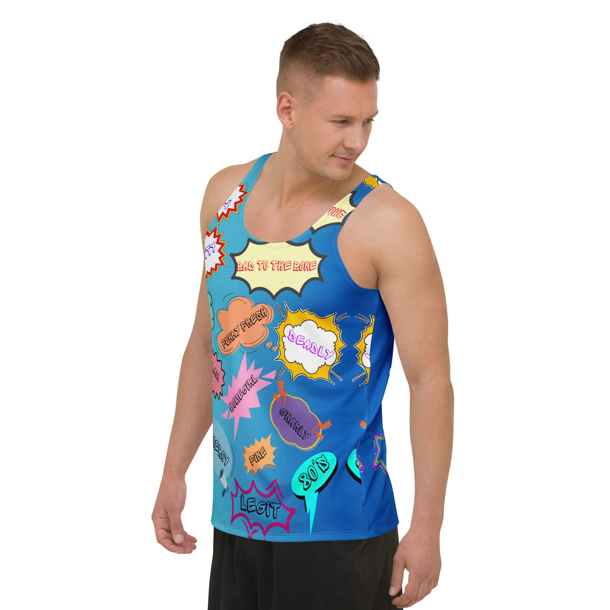 80s Pop Slang Men's Tank Top – Retro comic-style graphic sleeveless shirt by Hipyfi Clothes & Design. Left-Front-3