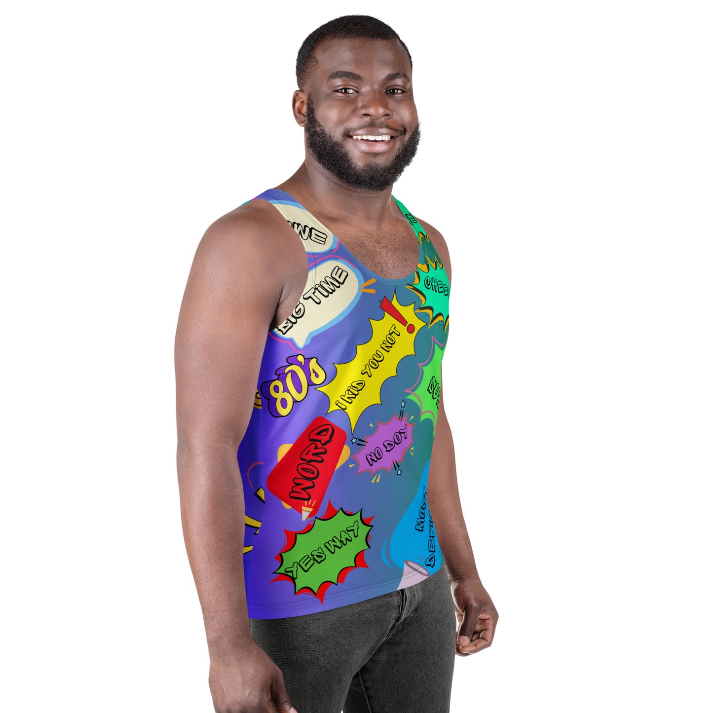 Men’s 80s Pop Art Tank Top with Neon Memphis Design – Hipyfi Clothes & Design. right-front