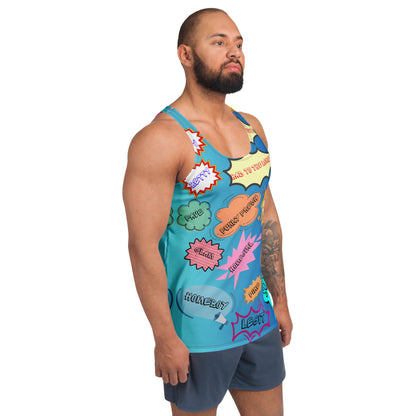 80s Pop Slang Men's Tank Top – Retro comic-style graphic sleeveless shirt by Hipyfi Clothes & Design. Right-Front-2