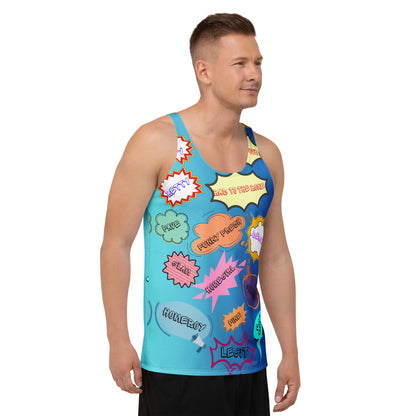 80s Pop Slang Men's Tank Top – Retro comic-style graphic sleeveless shirt by Hipyfi Clothes & Design. Right-Front-3