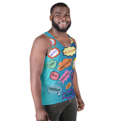 80s Pop Slang Men's Tank Top – Retro comic-style graphic sleeveless shirt by Hipyfi Clothes & Design. Right-Front-4