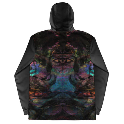 Hipyfi Chromatic Dreams Men’s Windbreaker: Bold abstract art jacket. Water-resistant, breathable streetwear for urban style. black-back-6