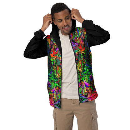 Hipyfi Neon Mythos Men's Windbreaker – vibrant abstract art print streetwear jacket with neon colors black-front-2