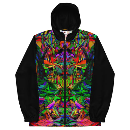Hipyfi Neon Mythos Men's Windbreaker – vibrant abstract art print streetwear jacket with neon colors black-front-5