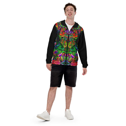 Hipyfi Neon Mythos Men's Windbreaker – vibrant abstract art print streetwear jacket with neon colors black-front-3