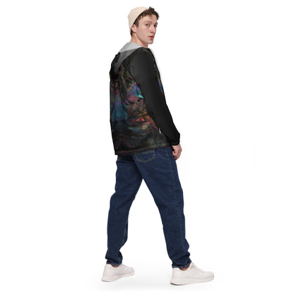 Hipyfi Chromatic Dreams Men’s Windbreaker: Bold abstract art jacket. Water-resistant, breathable streetwear for urban style. white-back