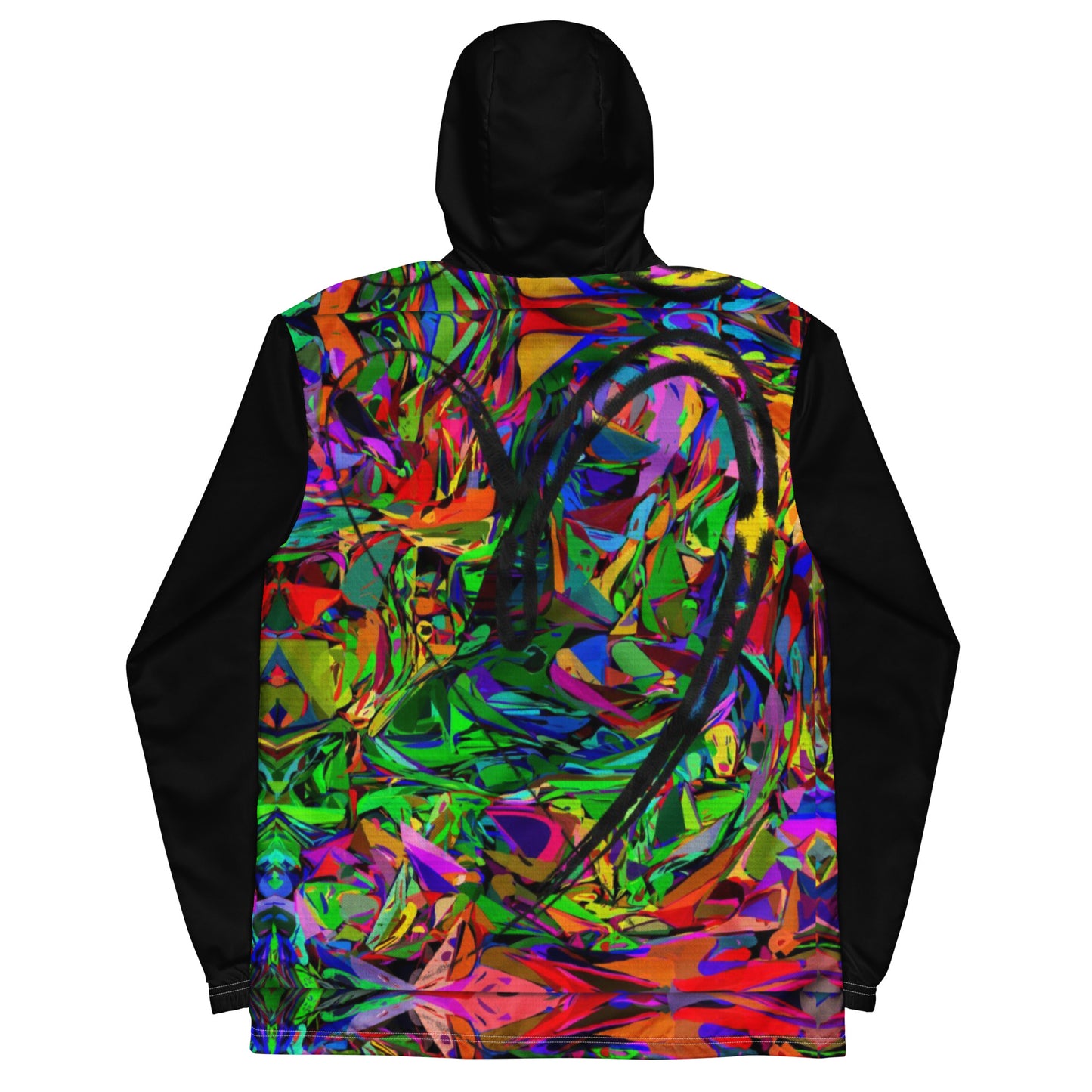 Hipyfi Neon Mythos Men's Windbreaker – vibrant abstract art print streetwear jacket with neon colors white-back-5