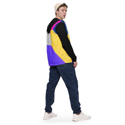 Hipyfi men's lightweight geometric windbreaker jacket with hood – abstract streetwear style in vibrant colors back-2