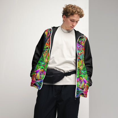 Hipyfi Neon Mythos Men's Windbreaker – vibrant abstract art print streetwear jacket with neon colors white-front-6