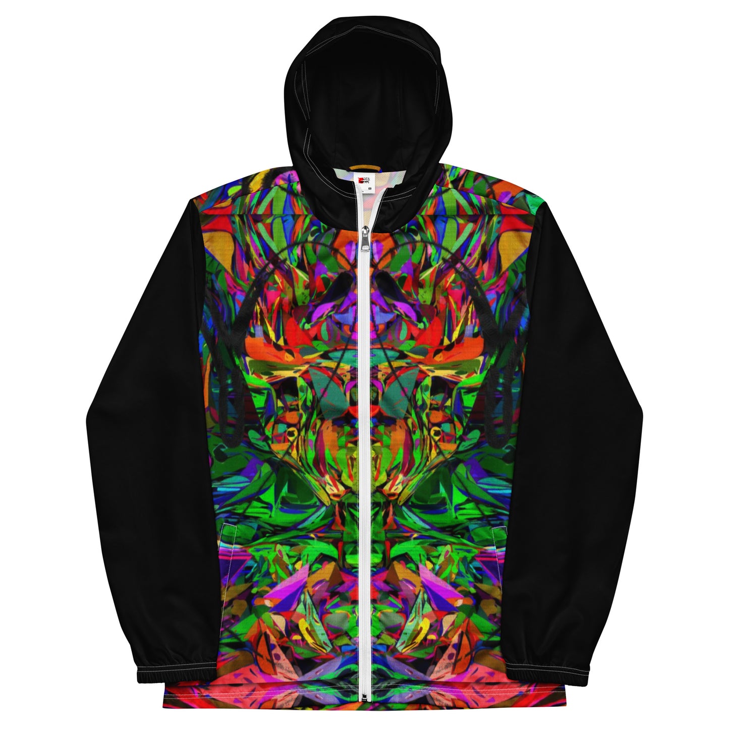 Hipyfi Neon Mythos Men's Windbreaker – vibrant abstract art print streetwear jacket with neon colors white-front-5