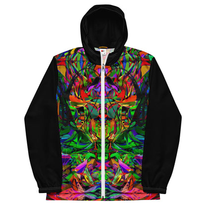 Hipyfi Neon Mythos Men's Windbreaker – vibrant abstract art print streetwear jacket with neon colors white-front-5