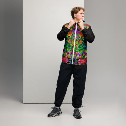 Hipyfi Neon Mythos Men's Windbreaker – vibrant abstract art print streetwear jacket with neon colors white-front