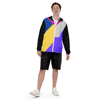 Hipyfi men's lightweight geometric windbreaker jacket with hood – abstract streetwear style in vibrant colors front-3