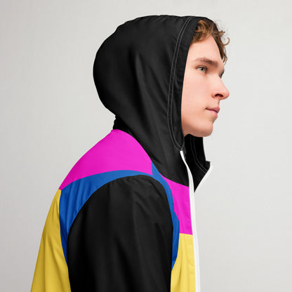 Hipyfi men's lightweight geometric windbreaker jacket with hood – abstract streetwear style in vibrant colors right