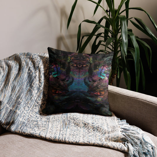 Chromatic Dreams abstract throw pillow by Hipyfi – bold brushstrokes, vibrant colors, modern gender-neutral home decor. 18x18-front