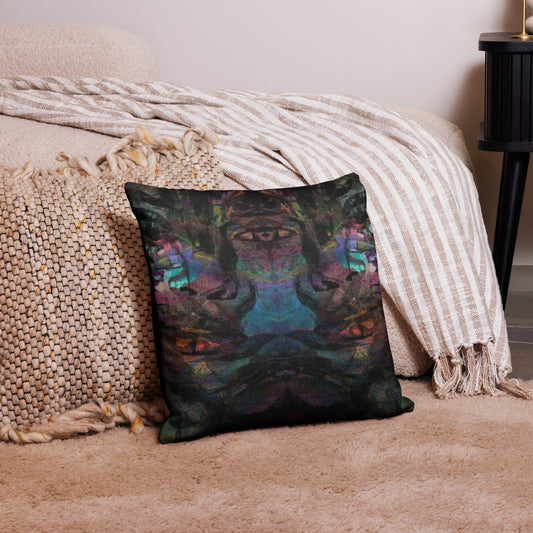 Hipyfi Chromatic Dreams Premium Pillow Case with vibrant abstract art design on linen-textured fabric – modern luxury decor for any space. 18x18-front