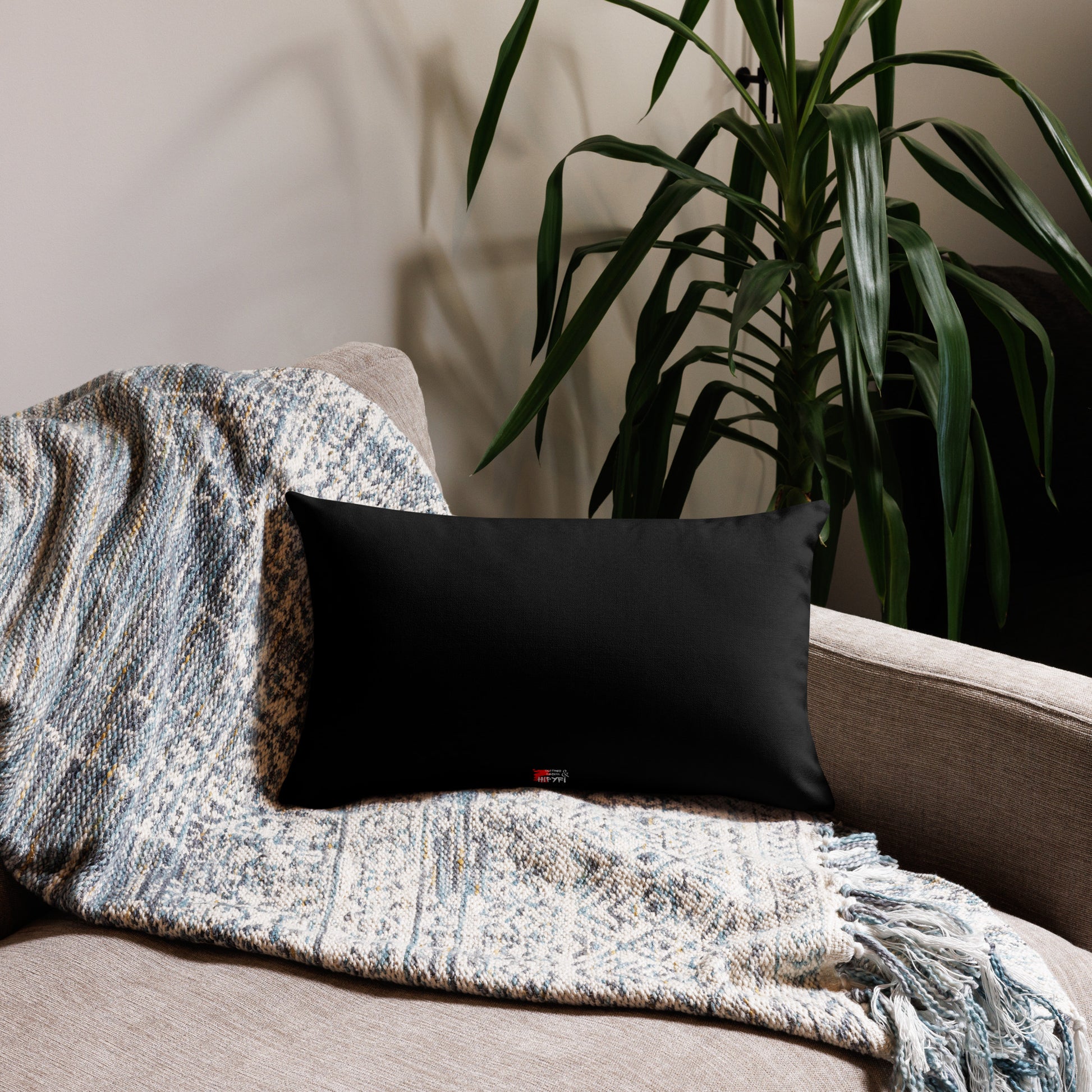 Hipyfi Chromatic Dreams Premium Pillow Case with vibrant abstract art design on linen-textured fabric – modern luxury decor for any space. 20x12-back