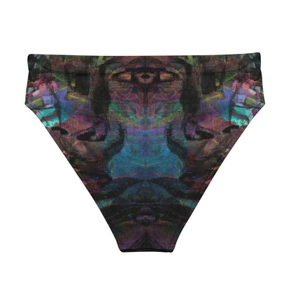 Chromatic Dreams High-Waisted Bikini Bottom by Hipyfi: Vibrant abstract on sustainable recycled swimwear. Features a flattering high-waisted fit, UPF50+, and confident beachwear. back-2