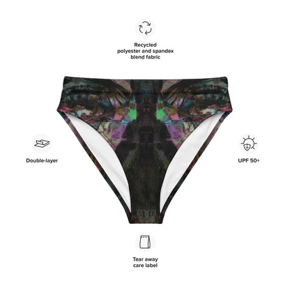 Chromatic Dreams High-Waisted Bikini Bottom by Hipyfi: Vibrant abstract on sustainable recycled swimwear. Features a flattering high-waisted fit, UPF50+, and confident beachwear. product-info-2
