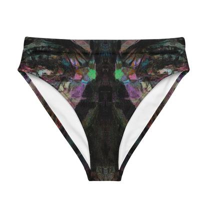 Chromatic Dreams High-Waisted Bikini Bottom by Hipyfi: Vibrant abstract on sustainable recycled swimwear. Features a flattering high-waisted fit, UPF50+, and confident beachwear. front-2