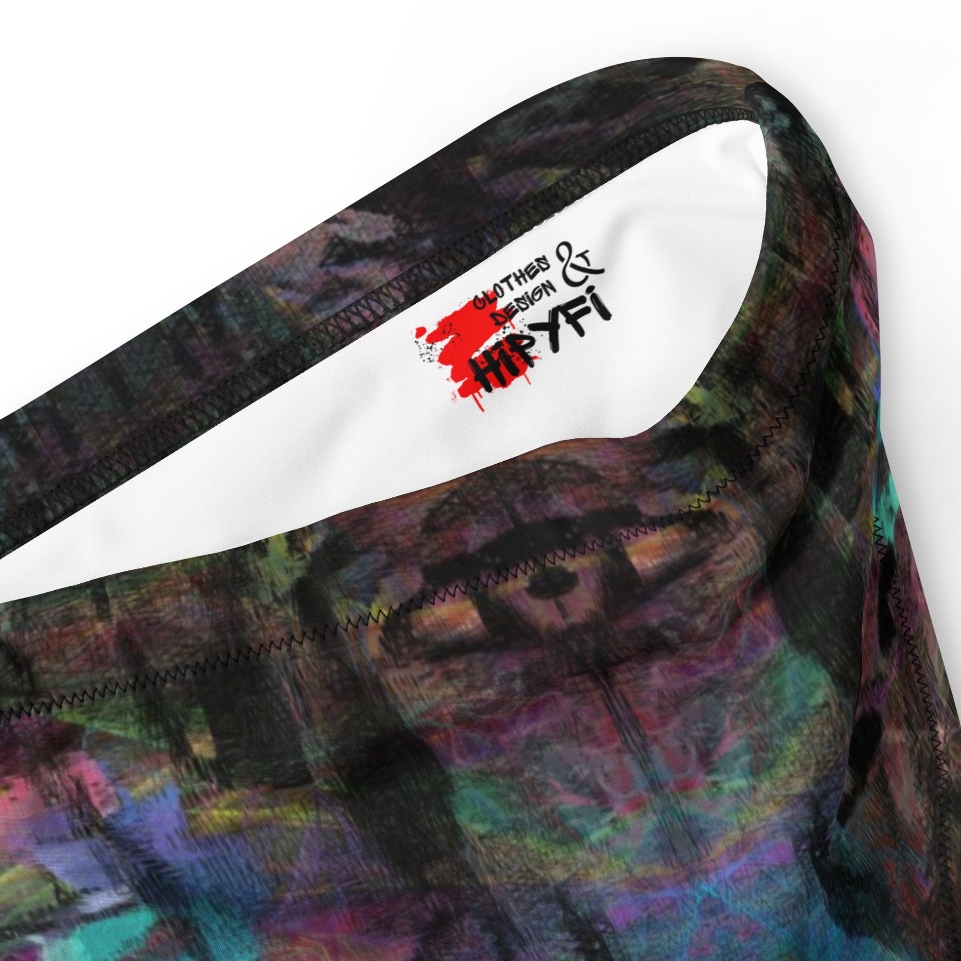 Chromatic Dreams High-Waisted Bikini Bottom by Hipyfi: Vibrant abstract on sustainable recycled swimwear. Features a flattering high-waisted fit, UPF50+, and confident beachwear. product-details
