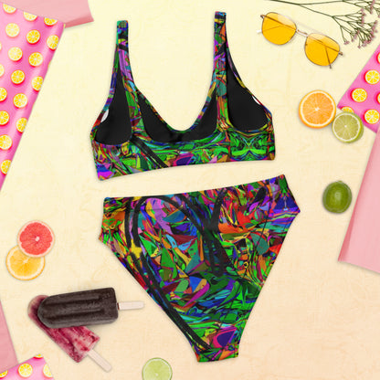 Recycled high-waisted bikini with abstract neon print – Neon Mythos by Hipyfi Clothes & Design Back-2