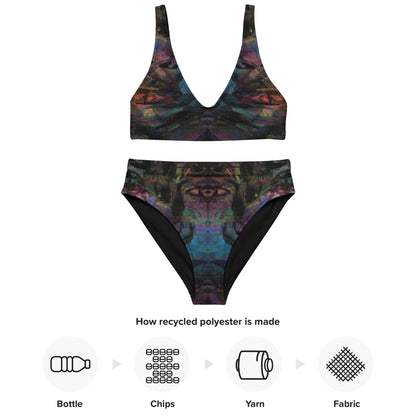 Hipyfi Chromatic Dreams Recycled High-Waisted Bikini: Vibrant abstract art print with multicolor brushstrokes on eco-friendly swimwear. Sustainable recycled materials. product-info
