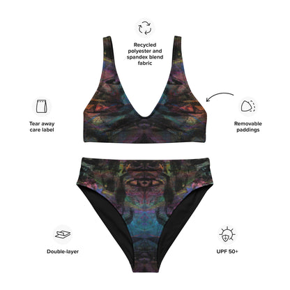 Hipyfi Chromatic Dreams Recycled High-Waisted Bikini: Vibrant abstract art print with multicolor brushstrokes on eco-friendly swimwear. Sustainable recycled materials. product-info-2