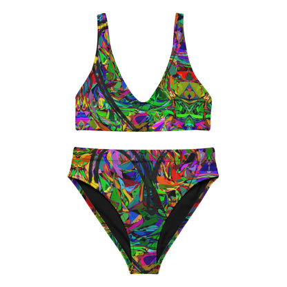 Recycled high-waisted bikini with abstract neon print – Neon Mythos by Hipyfi Clothes & Design Front-3