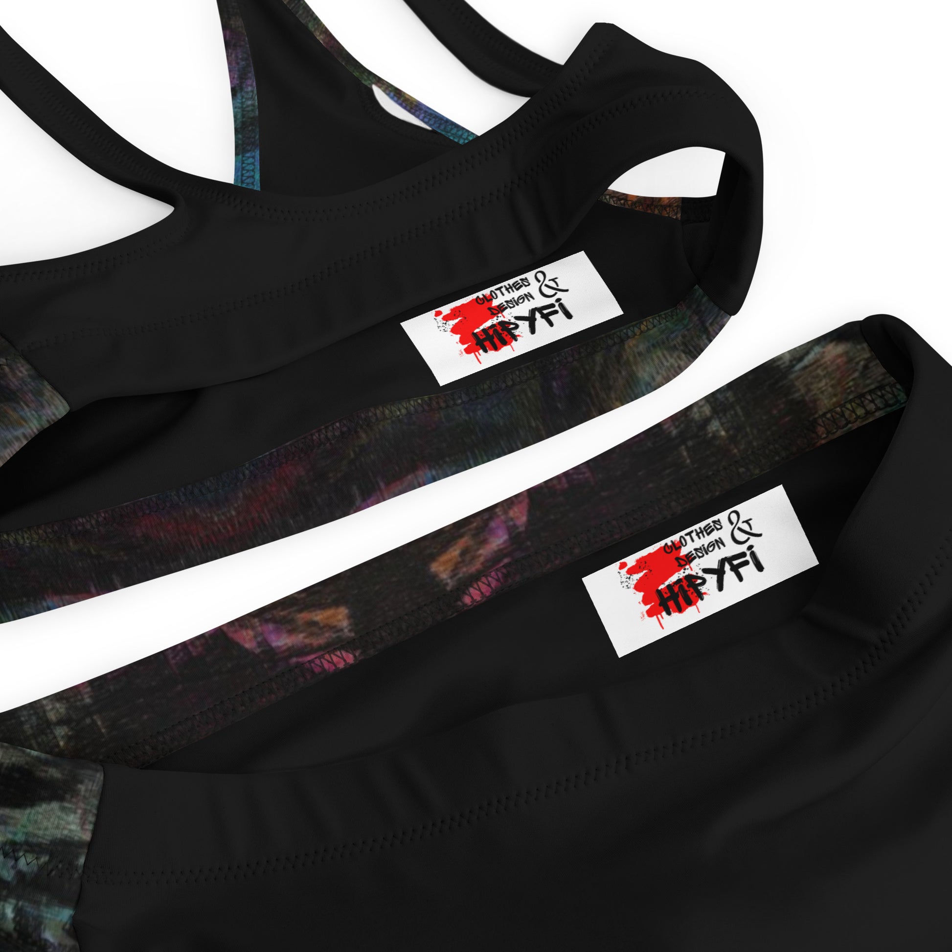 Hipyfi Chromatic Dreams Recycled High-Waisted Bikini: Vibrant abstract art print with multicolor brushstrokes on eco-friendly swimwear. Sustainable recycled materials. product-details