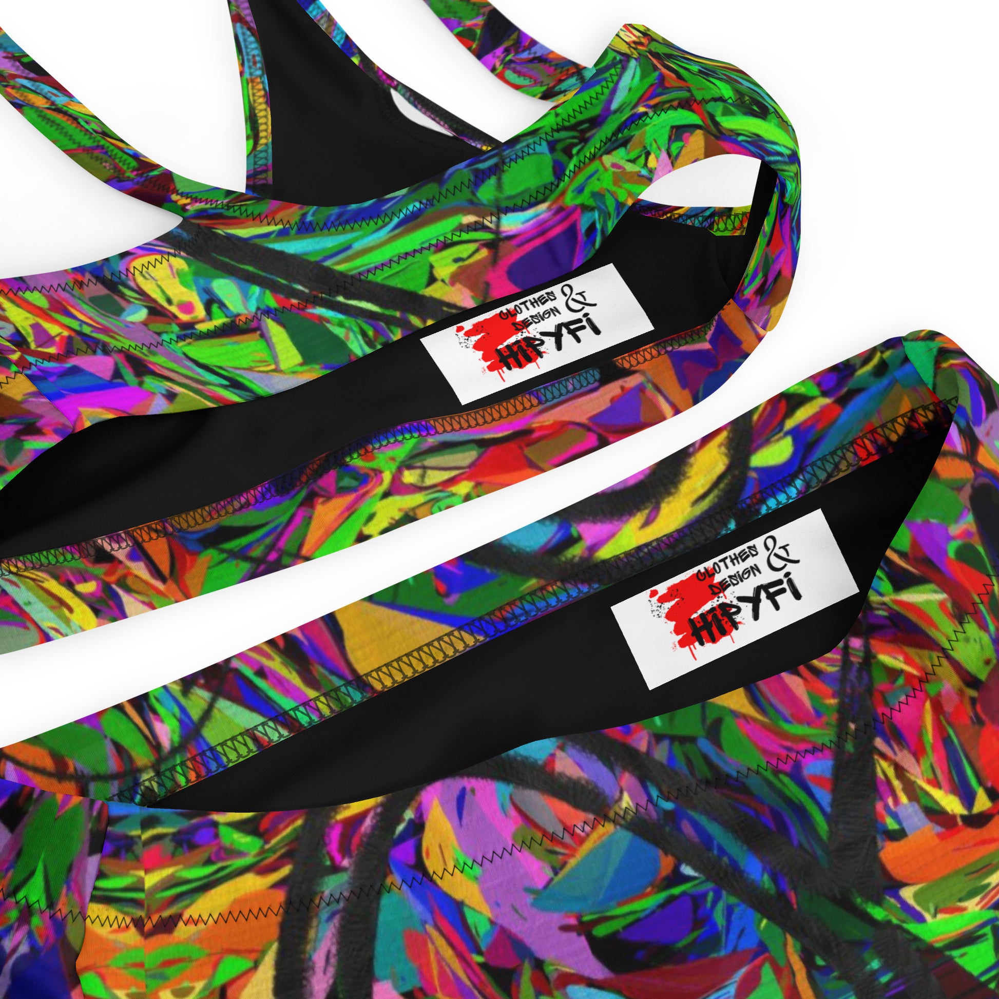Recycled high-waisted bikini with abstract neon print – Neon Mythos by Hipyfi Clothes & Design Product-details