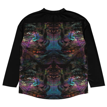 Unisex Chromatic Dreams Eco-Friendly Hockey Jersey with vibrant abstract art print, made from recycled polyester by Hipyfi Clothes & Design. Back-8