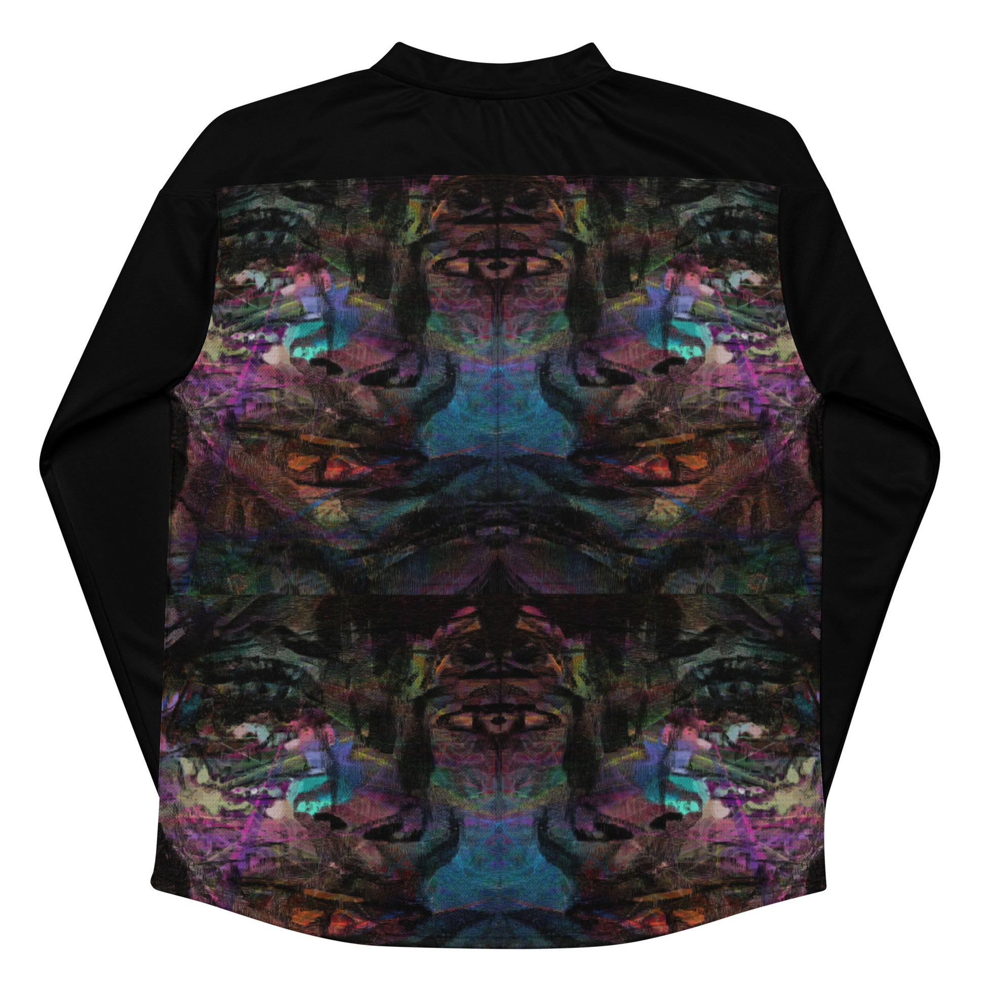 Unisex Chromatic Dreams Eco-Friendly Hockey Jersey with vibrant abstract art print, made from recycled polyester by Hipyfi Clothes & Design. Back-5