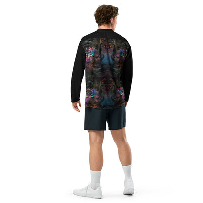 Unisex Chromatic Dreams Eco-Friendly Hockey Jersey with vibrant abstract art print, made from recycled polyester by Hipyfi Clothes & Design. Back-2
