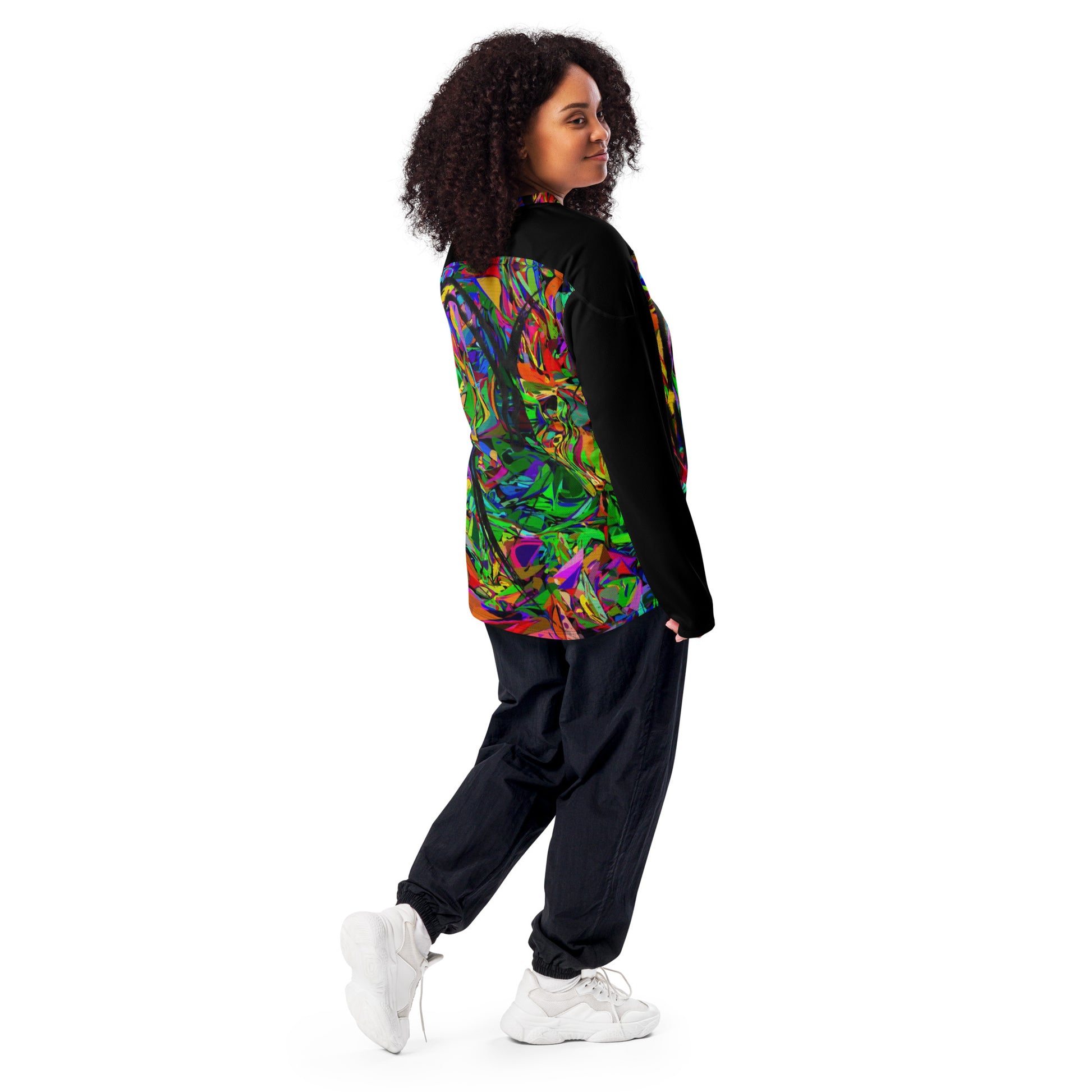 Neon Mythos Unisex Hockey Jersey with abstract vibrant digital print by Hipyfi – eco-friendly streetwear for fans Back-2