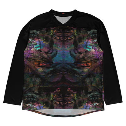 Unisex Chromatic Dreams Eco-Friendly Hockey Jersey with vibrant abstract art print, made from recycled polyester by Hipyfi Clothes & Design. Front-8