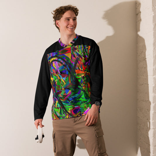 Neon Mythos Unisex Hockey Jersey with abstract vibrant digital print by Hipyfi – eco-friendly streetwear for fans Front