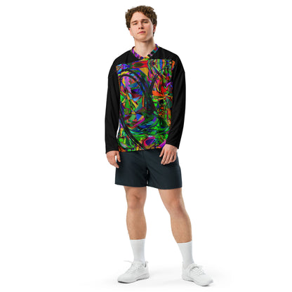 Neon Mythos Unisex Hockey Jersey with abstract vibrant digital print by Hipyfi – eco-friendly streetwear for fans Front-4