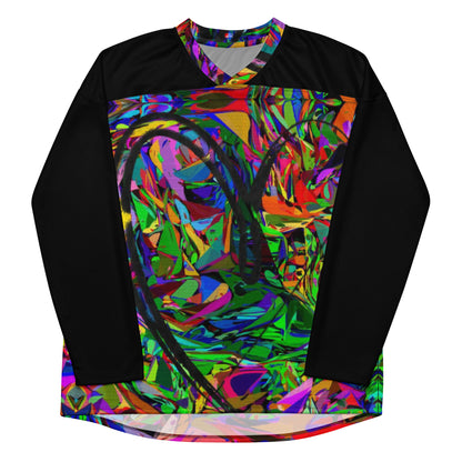 Neon Mythos Unisex Hockey Jersey with abstract vibrant digital print by Hipyfi – eco-friendly streetwear for fans  Front-7