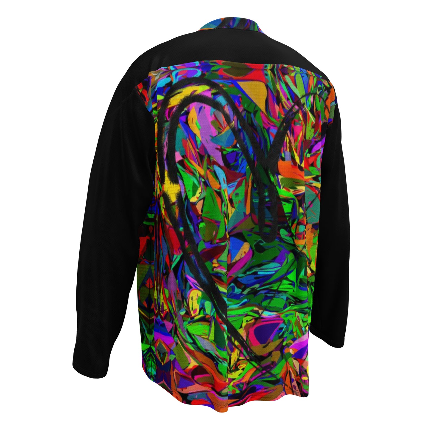 Neon Mythos Unisex Hockey Jersey with abstract vibrant digital print by Hipyfi – eco-friendly streetwear for fans  Left-Back-6
