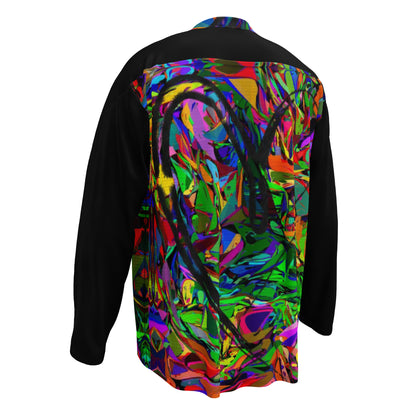 Neon Mythos Unisex Hockey Jersey with abstract vibrant digital print by Hipyfi – eco-friendly streetwear for fans  Left-Back-6
