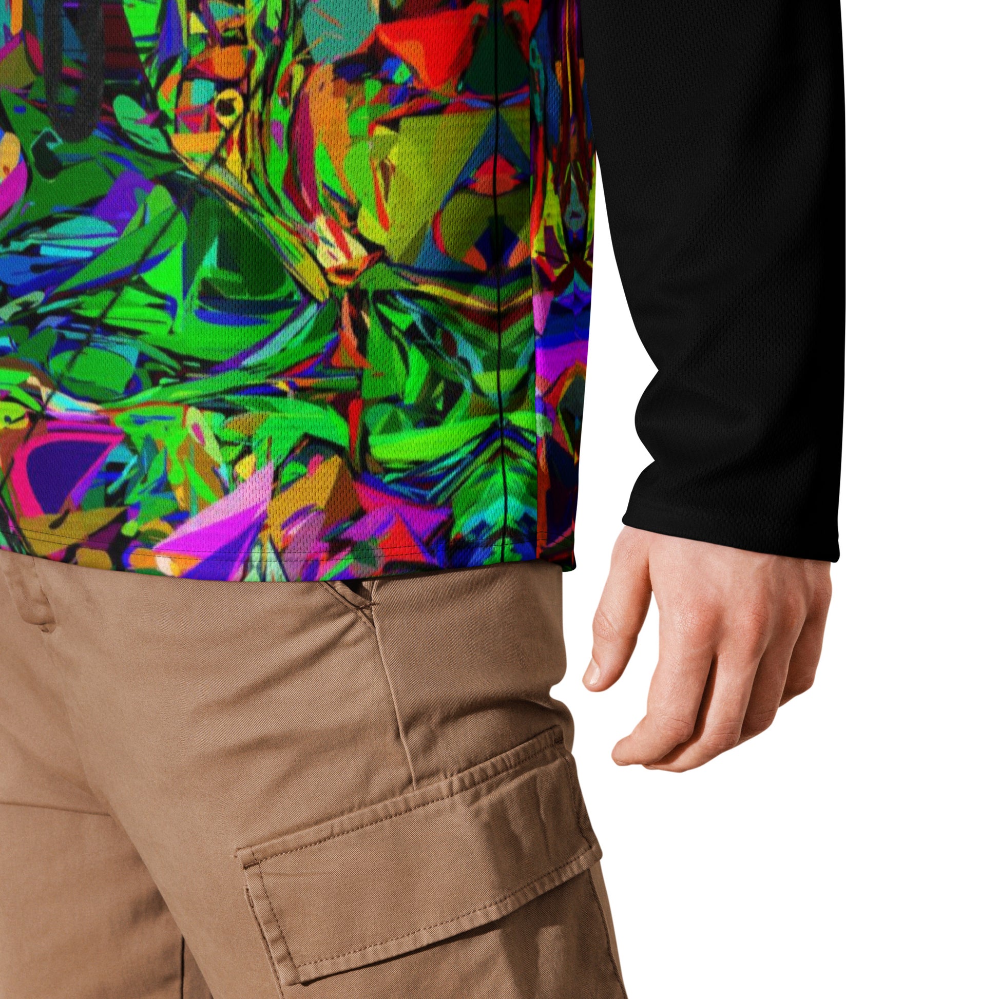 Neon Mythos Unisex Hockey Jersey with abstract vibrant digital print by Hipyfi – eco-friendly streetwear for fans product-details