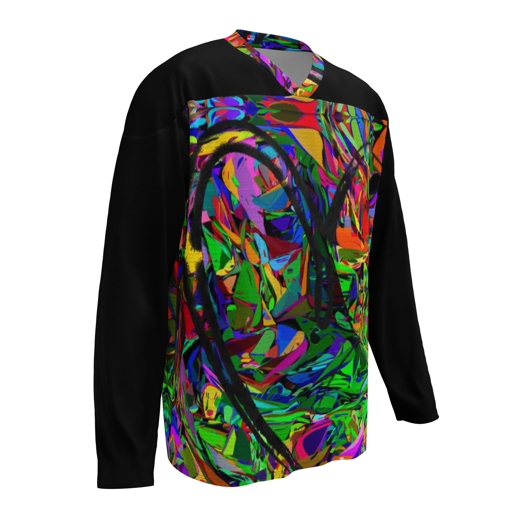 Neon Mythos Unisex Hockey Jersey with abstract vibrant digital print by Hipyfi – eco-friendly streetwear for fans  Front-6
