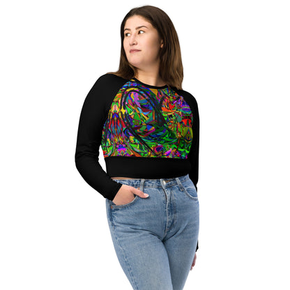 Women’s recycled long sleeve crop top with neon abstract art print – sustainable streetwear by Hipyfi Front