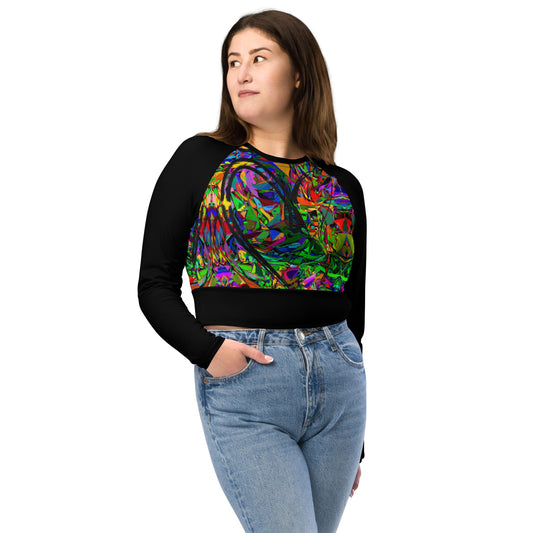 Women’s recycled long sleeve crop top with neon abstract art print – sustainable streetwear by Hipyfi Front