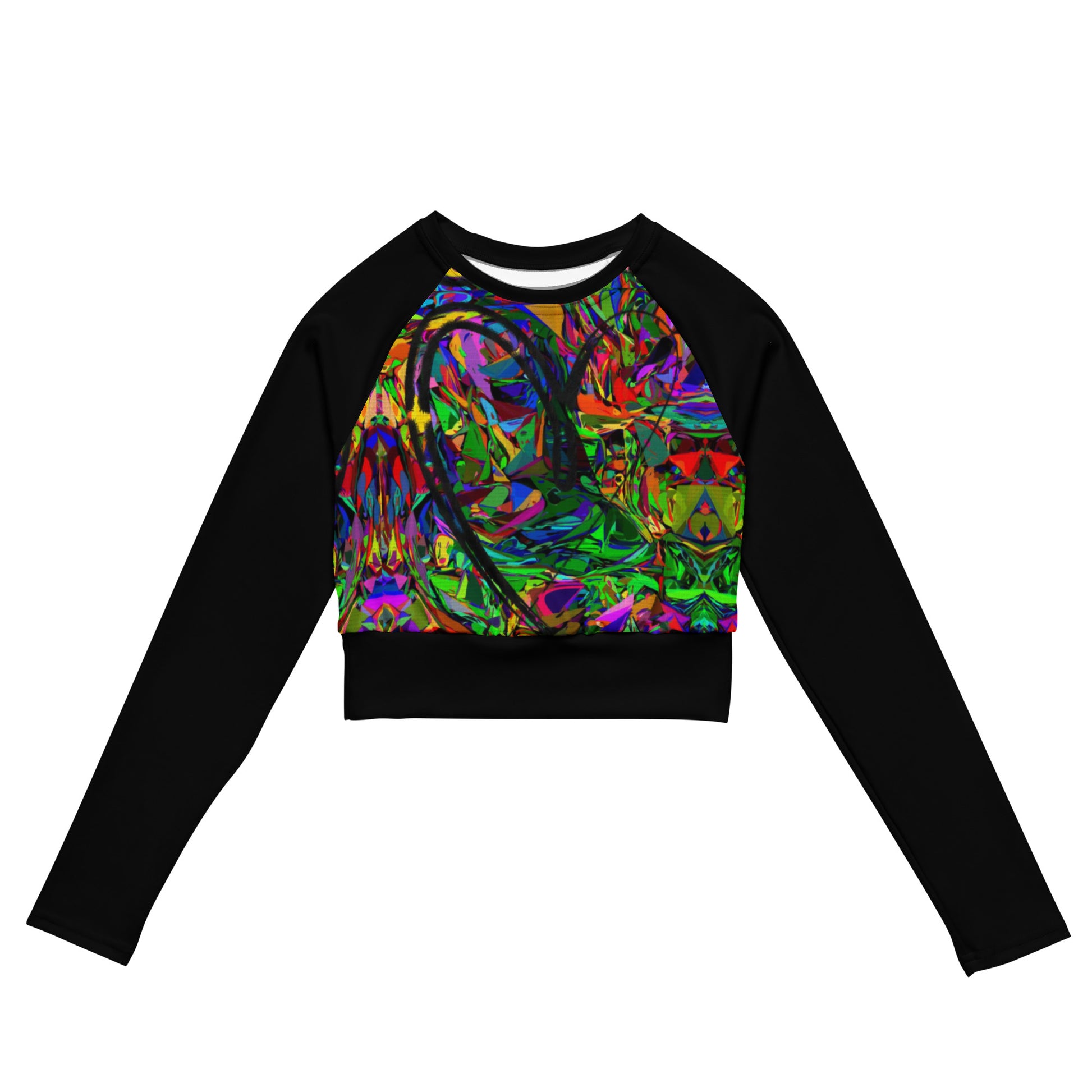 Women’s recycled long sleeve crop top with neon abstract art print – sustainable streetwear by Hipyfi Front-4