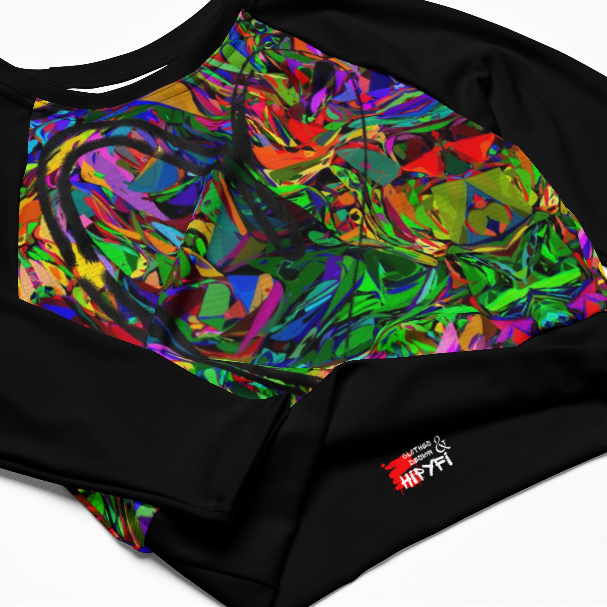 Women’s recycled long sleeve crop top with neon abstract art print – sustainable streetwear by Hipyfi product-details